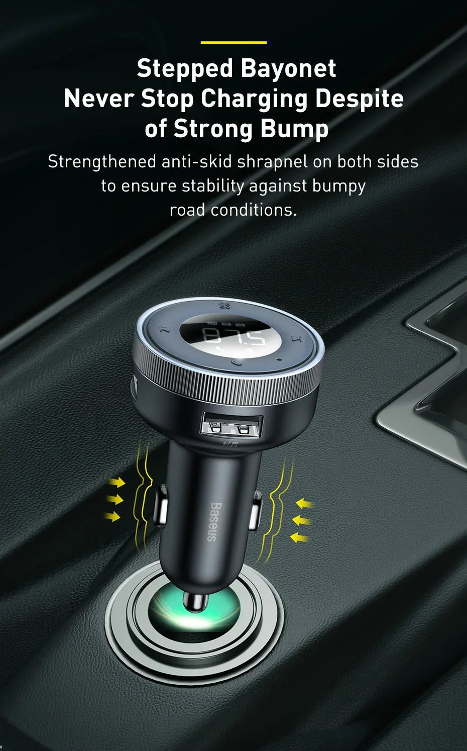 Bluetooth 5.3 FM Transmitter Car Cigarette Lighter Dual USB Fast Charging Handsfree Calling Vehicle Audio Receiver