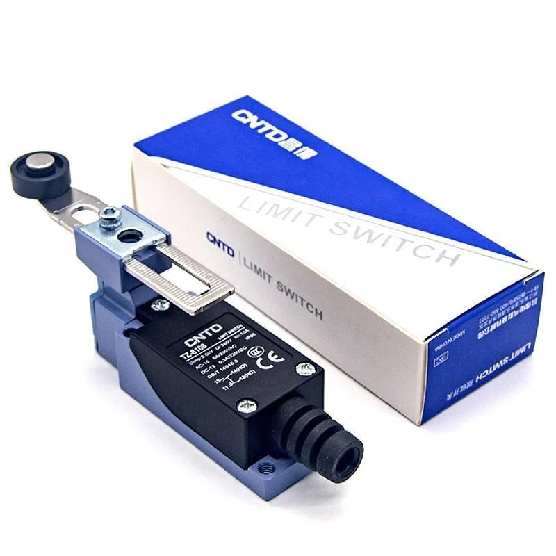 Limit Switch, CNTD TZ‑8104 metal plastic housing 1NO1NC contact, 10A 250VAC IP65 adjustable roller lever, travel sensor for CNC