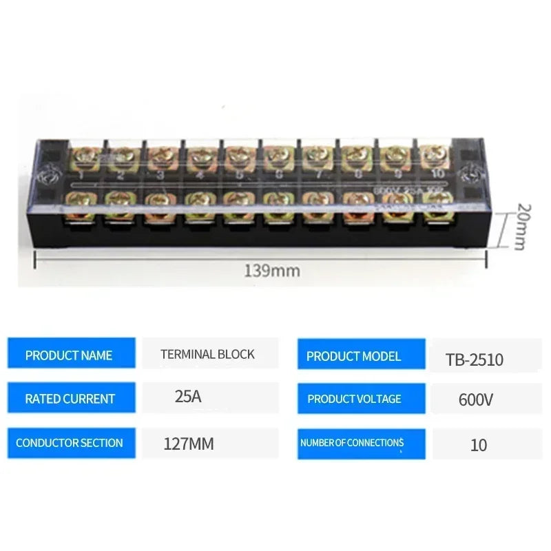 TB1503 TB2503 TB4512 Screw Terminal Block Barrier Strip 15A 25A 45A Wire Connector with Flame Retardant PC Cover for DIN Rail