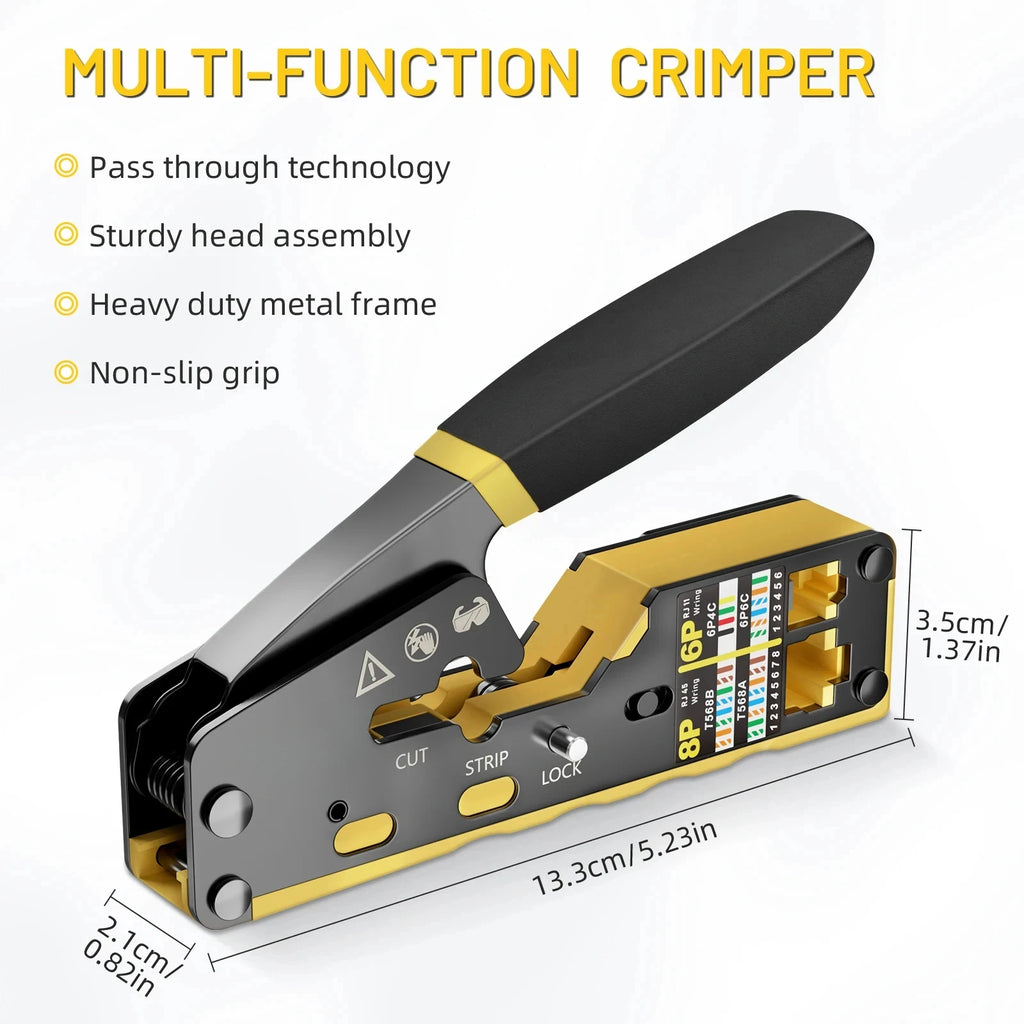 Kebidumei RJ45 Crimp Plier Pass Through Ethernet Modular Plug Crimping Tool for Cat6 Cat5/5e RJ45 Connectors 8P6P RJ11 Connector