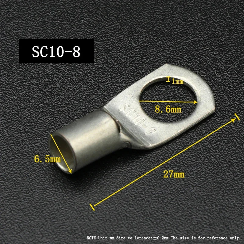 SC Type Wire Nose Terminal SC6 SC10 SC16 SC25 Bare Copper Battery Block Lugs Hole ID 6 8 10 12mm Crimp Wire Connector
