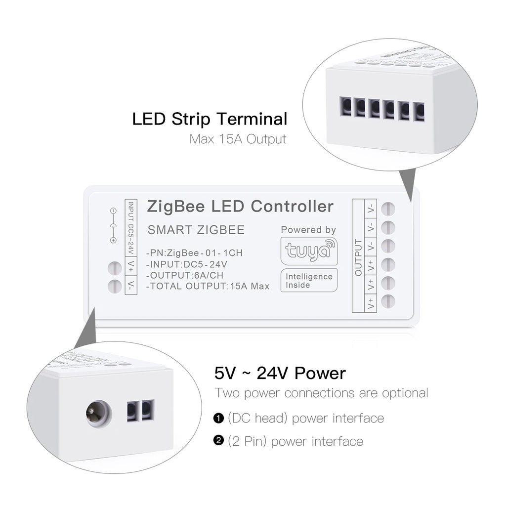 WiFi LED Strip Lights Switch LED Controller Zigbee 3.0 DC5V-24V Tuya CCT RGB RGBW RGBCCT COB Neon Tape Dimmable Smart Dimmer