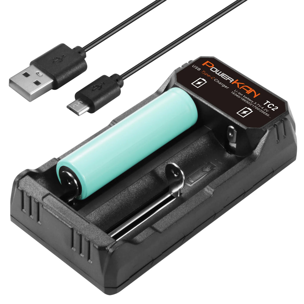 POWERKAN Battery Charger, Type-C USB Input, for 3.7V Li-ion Batteries Compatible with 2665016340 14500 21700 18650 Charging