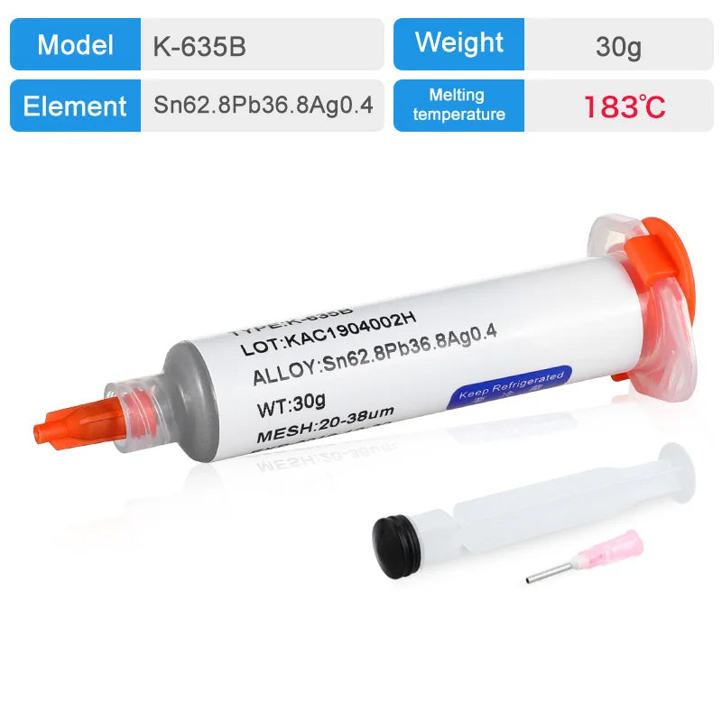 KELLYSHUN Solder Paste, Leaded Syringe Welding Paste, for Soldering BGA LED SMD Containing Silver Sn63 Electronics Tin Paste