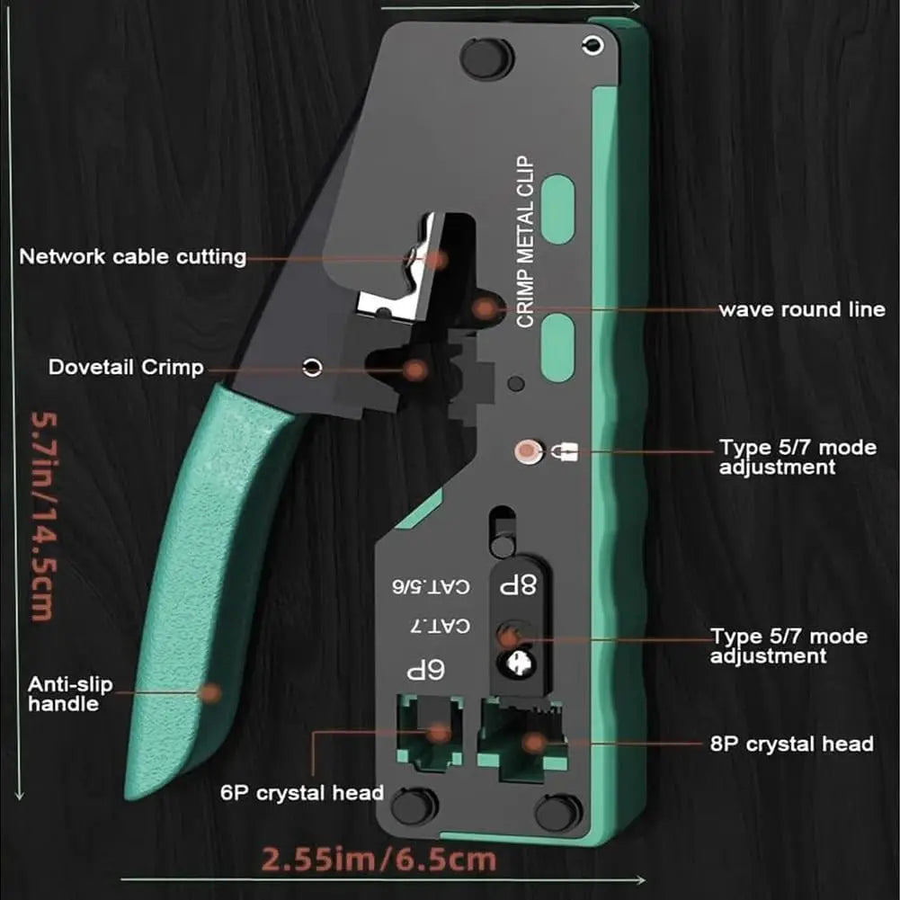 RJ45 Pass Through Crimp Tool, RJ45 Cat5 Cat6 Cat7 Crimping Tool, RJ11 Crimping Tool, Ethernet Network Cable Crimper Stripper
