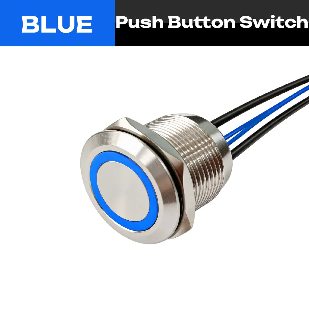 FILN 22mm 20A Waterproof Metal Push Button Switch Ring LED Lighted Pre-Wired High Current Power Switch Lamp for Car Boat Marine