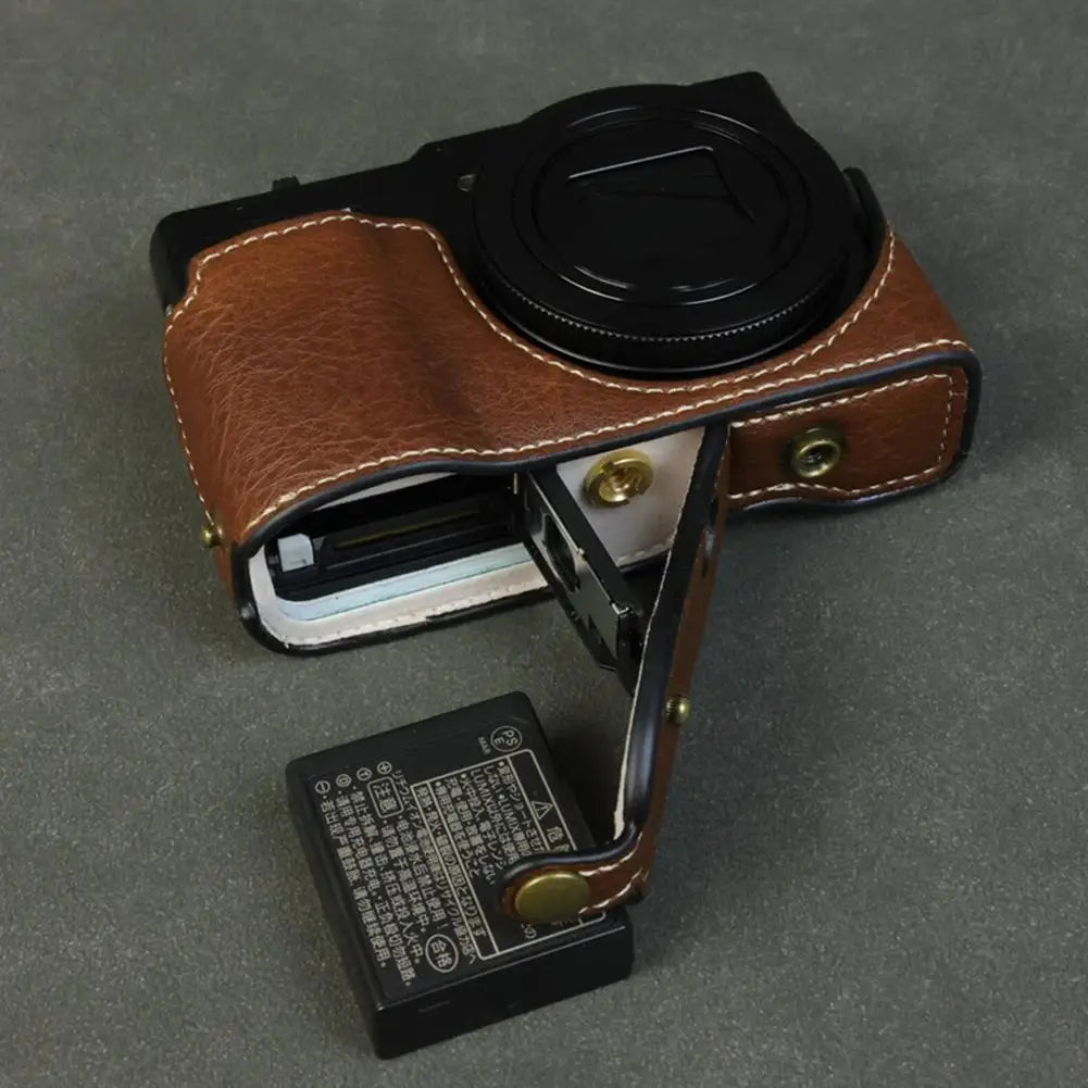Handmade Leather Case for Panasonic Lumix TZ99 ZS99 Camera Carrying Bag with Adjustable Shoulder Strap