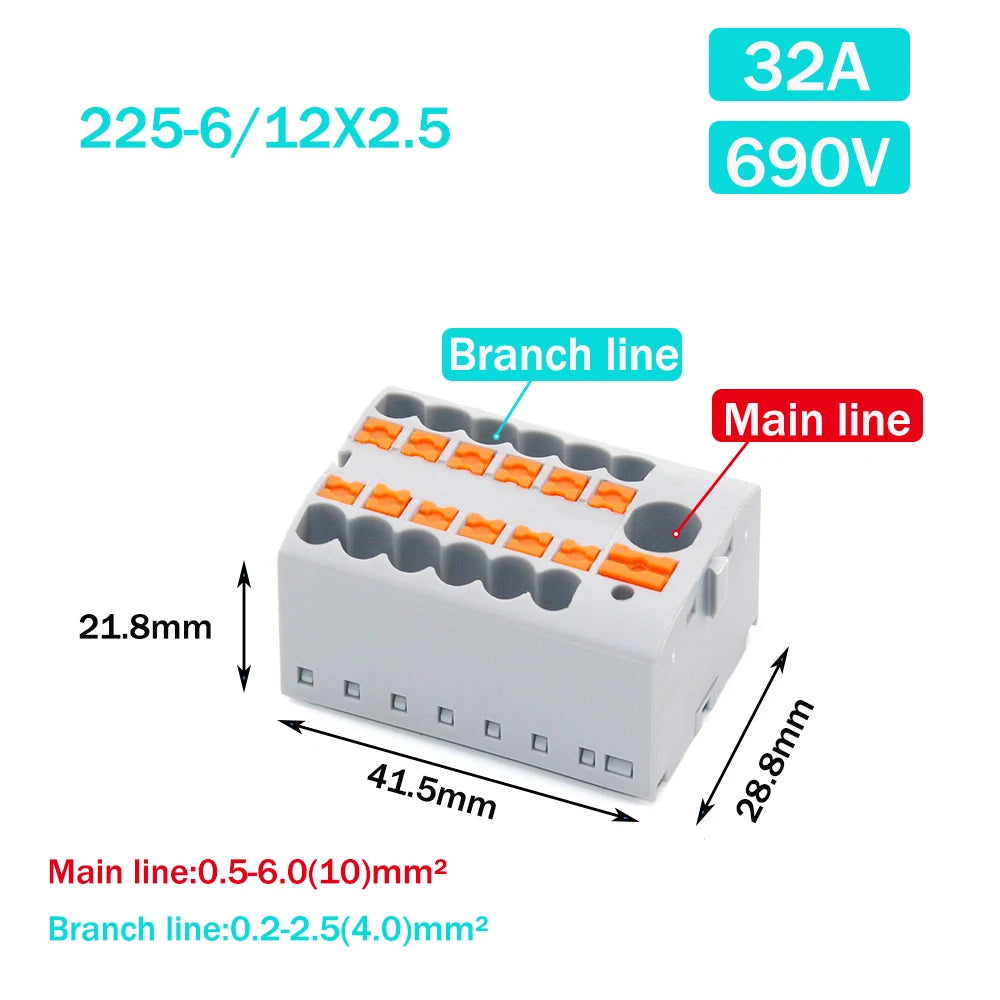 Wire Electrical Connectors PTFIX 2.5mm Wire Merging And Branching Device Push-in Terminal Block Connector Mount On Din Rail