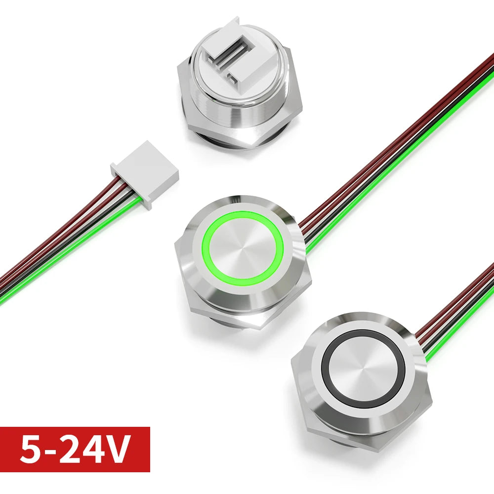 12mm Mini Metal LED Push Button Switch IP67 Waterproof Momentary 5-12-24V Short Stroke Push Button with Quick Connect Terminals