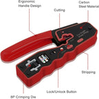 RJ45 crimping tool kit Ethernet crimper and tester for Cat5e Cat6 Cat6a 8P8C modular connectors