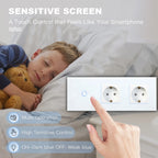 BSEED 1/2/3Gang Touch Light Switch 1Way Simple Sensor Switch Type-c USB Sockets EU Standard Glass Panel Blue Backlight 10A White