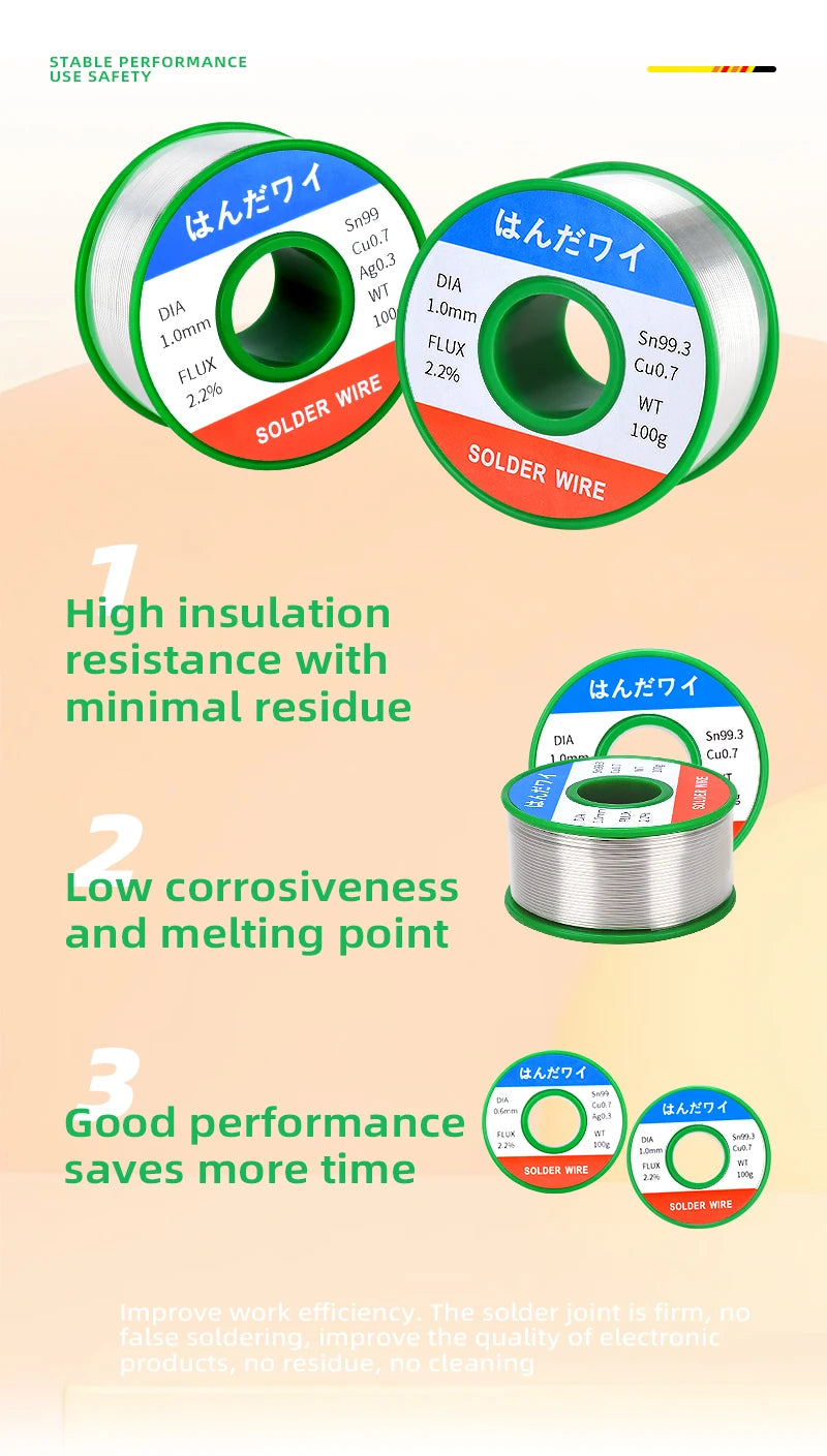 Sn99.3 Cu0.7 50G 100G Lead Free Solder Wire Tin 0.5/0.6/0.8/1.0mm Rosin Core Solder Welding Soldering Iron