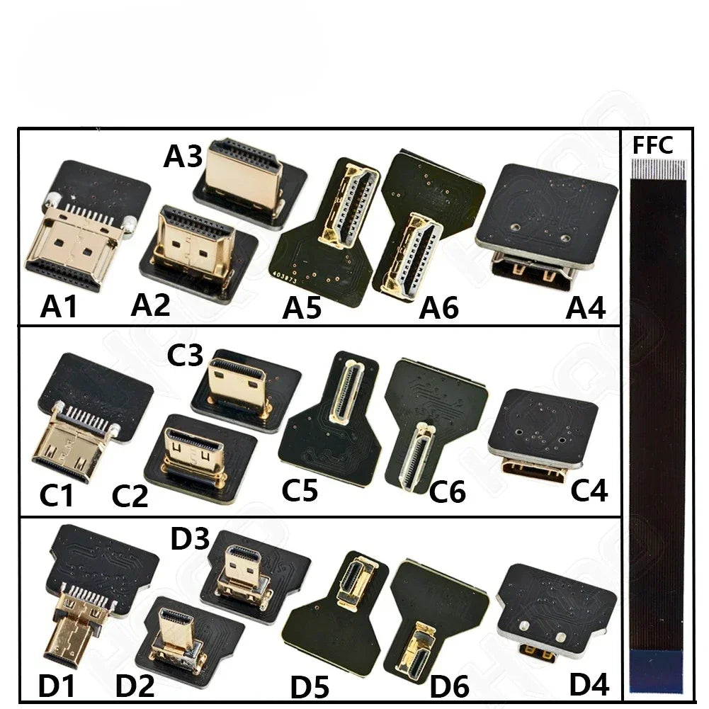 Ribbon FPV HDMI-Compatible Connector Flexible Flat Cable for Raspberry Pi 4 Micro HD/Mini HD to HD Female 20pin FFC