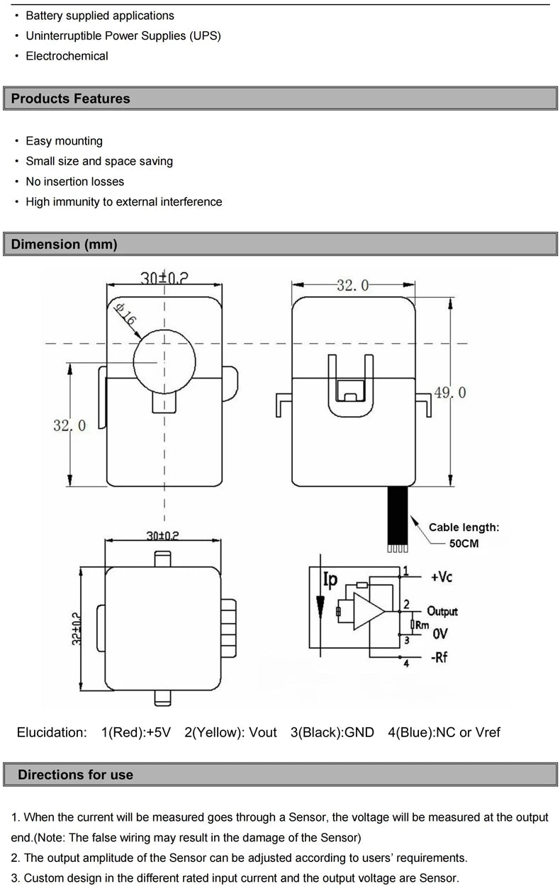 Hall Current Sensor QNHCK2-16 10A 20A 50A 100A 2.5±2V 2.5V 0.625V DC Split Current Transformer Clamp CT Current Transducer