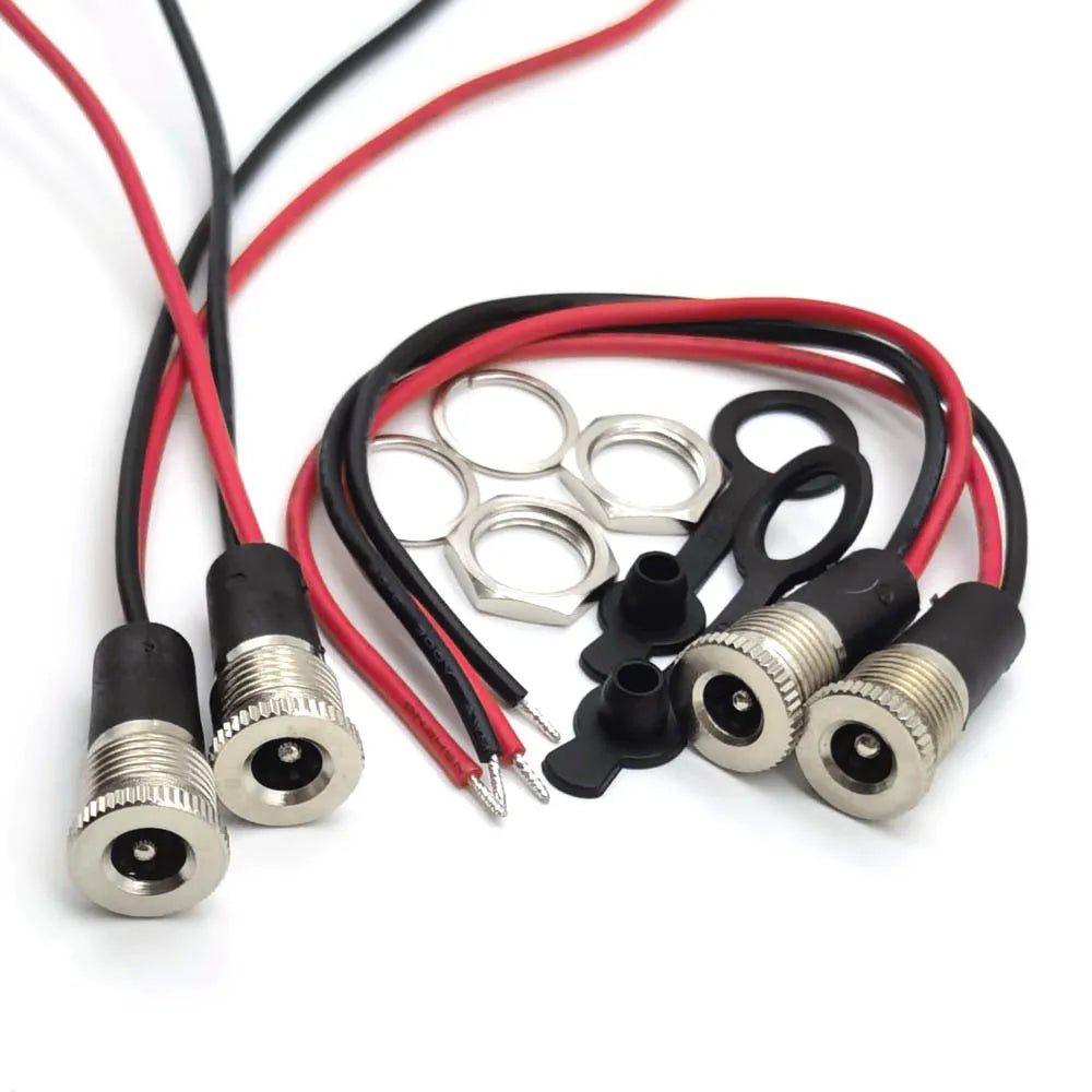 50V 10A DC099 5.5 X 2.1mm and 5.5 X 2.5mm DC Power Socket Threaded Female Connector Adapter with 18AWG Cable Wires DC-099
