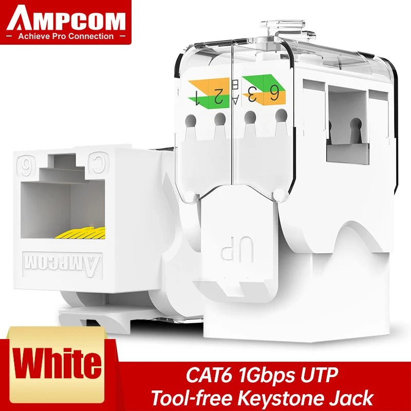 AMPCOM CAT6A CAT6 Tool Less Keystone Jack,  RJ45 UTP Keystone Module Adapter No Punch-Down Tool Couplers Modular Connector