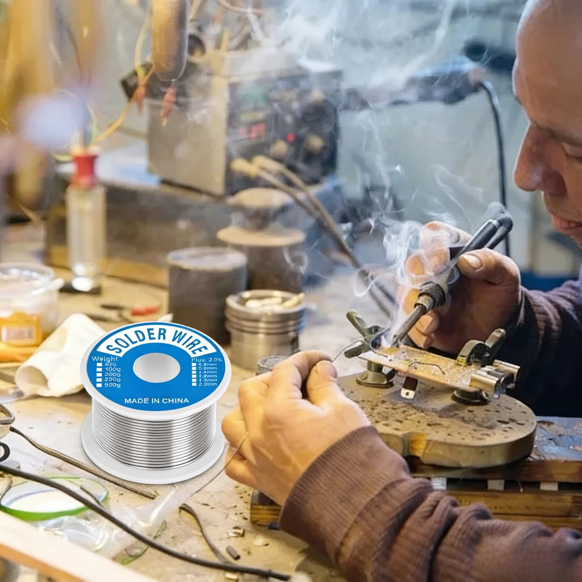 High purity 60/40 solder wire, 50 with rosin core, tin content 1.5-2.0%, thickness 0.6-0.8mm, suitable for soldering
