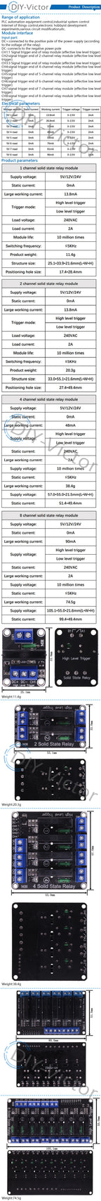5V 1 2 4 6 Channel SSR AVR G3MB-202P 8 Way High Level Solid State Relay Module 240V 2A Output With Resistive Fuse for Arduino