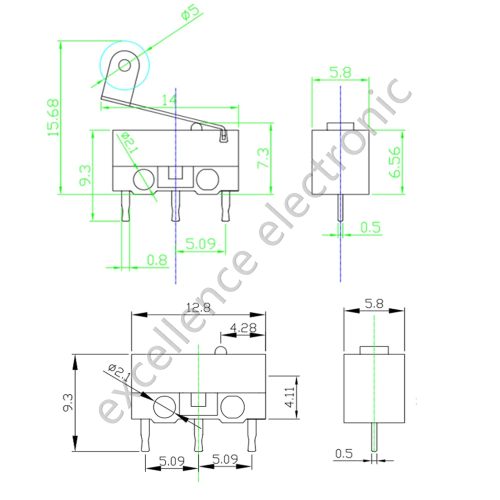 40Pcs/Box 3Pins Mini Limit Microswitch Car Switch with Scroll Wheel Microswitch Curved Foot Arc Handle Mouse Switches