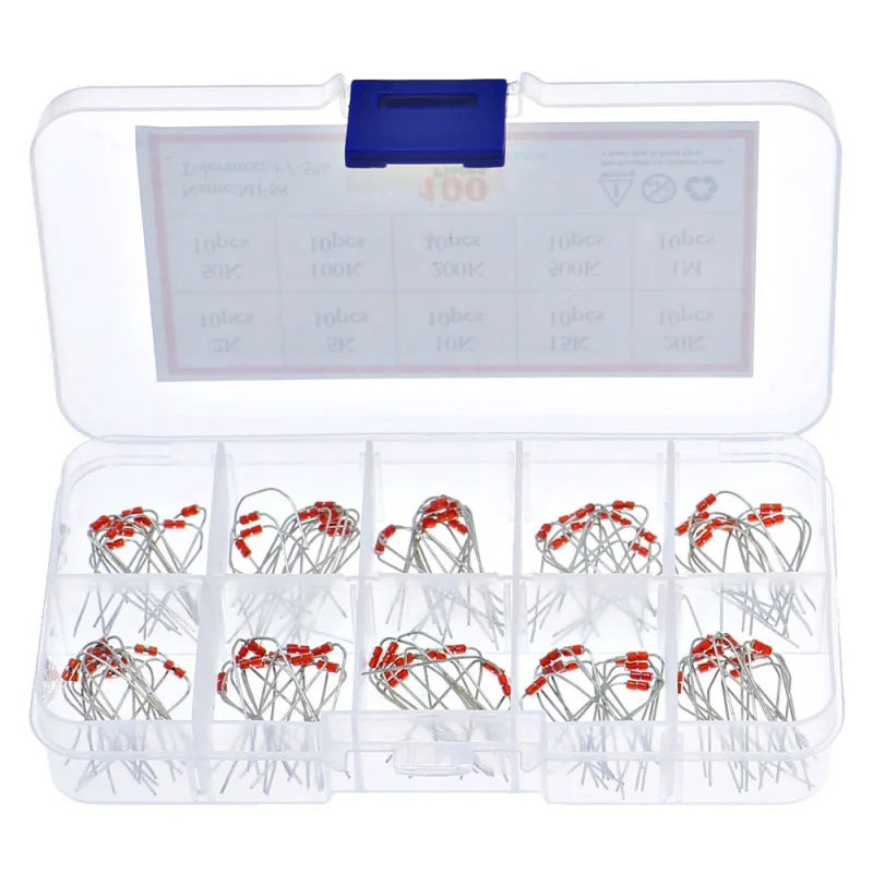 100pcs 10values MF58 NTC Thermistor Resistor Assorted Kit 2K 5K 10K 15K 20K 50K 100K 200K 500K 1M Temperature Sensor +/-5% 3950B
