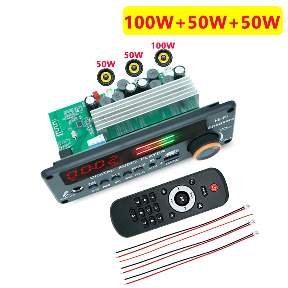 KEBIDU 200W Amplifier Bluetooth 5.3 MP3 Decoder Board Hands-free Car Wireless MP3 Player Mic USB TF FM Radio TWS Music Player