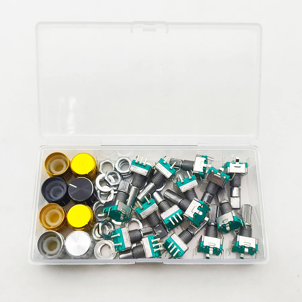 EC11 Rotary Encoder Half / Plum Shaft 5Pin Code Switch Box Set Digital Potentiometer Switches Handle Long 15mm 20mm