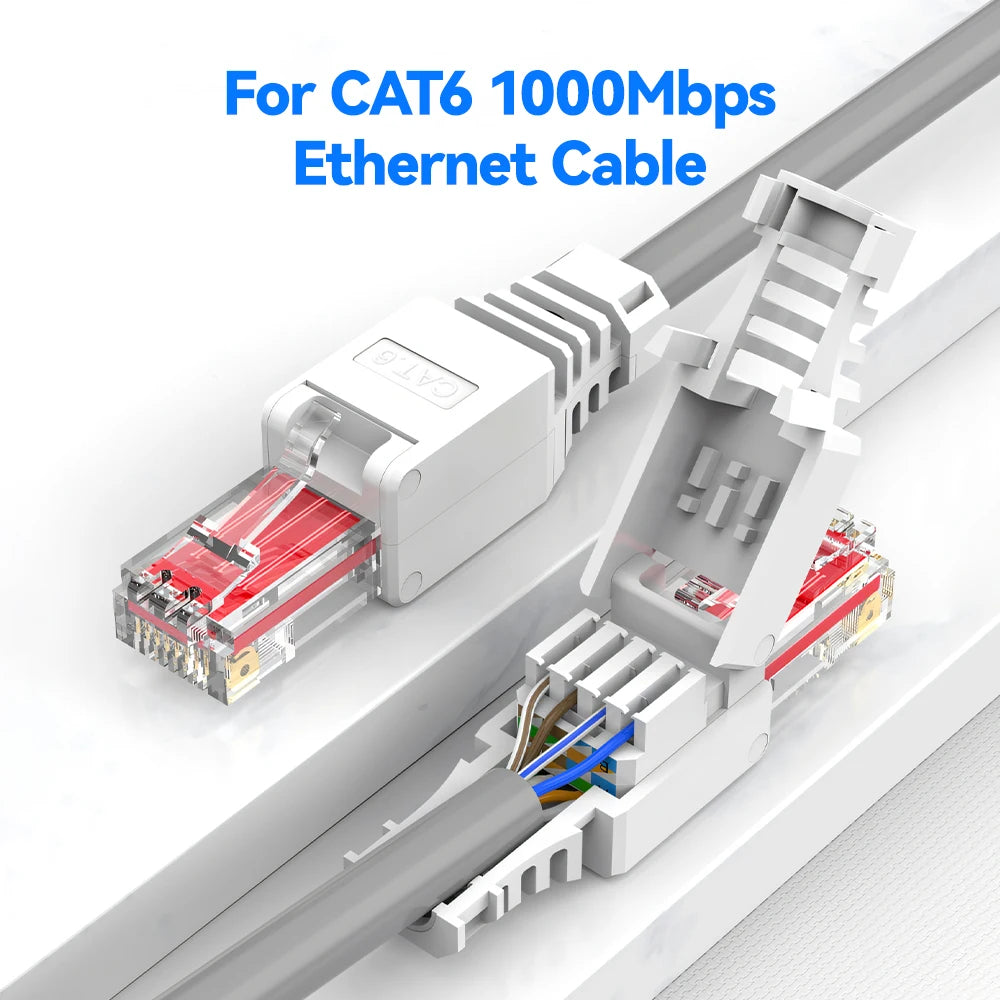 Denswire Tool-Free RJ45 Connectors | UTP Cat5e Cat6 Cat7 Ethernet Plugs for Solid & Stranded Cable
