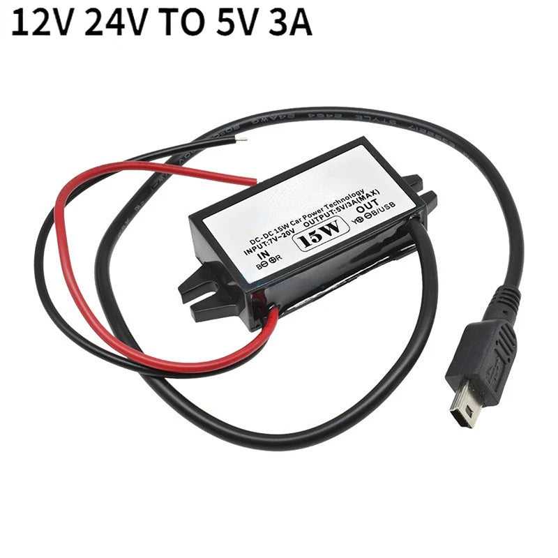 12V to 5V 3A DC-DC Step Down Module Power Converter Wire/Dual Ear USB Type C/Adapter USB-A Female/dual USB/ Connector Waterproof