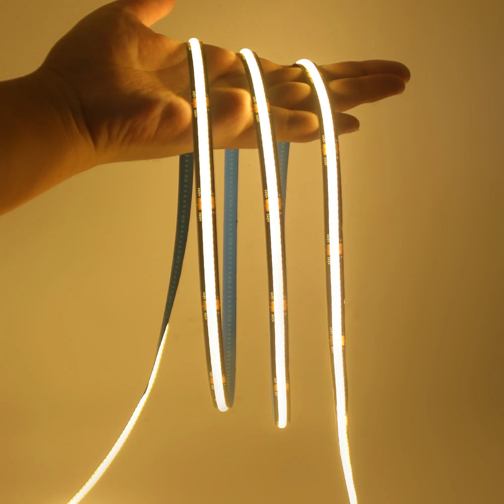12V 24V Black PCB COB LED Strip Light 3000K 4000K 6000K 320LED/m High Density Lighting for Kitchen Cabinets Flex Tape RA90 IP30
