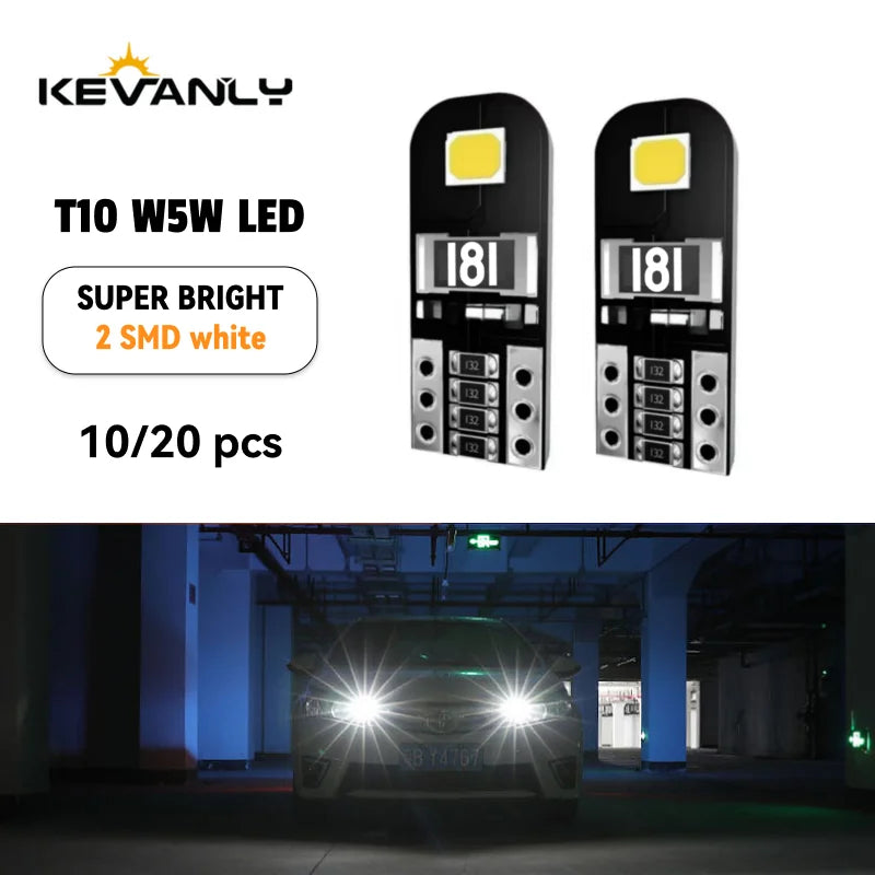 10/20x Car LED Bulb T10 W5W LED Signal Light Canbus 12V 6000K Auto Claerance Wedge Side Reverse Lamps 2835 2SMD White No Error