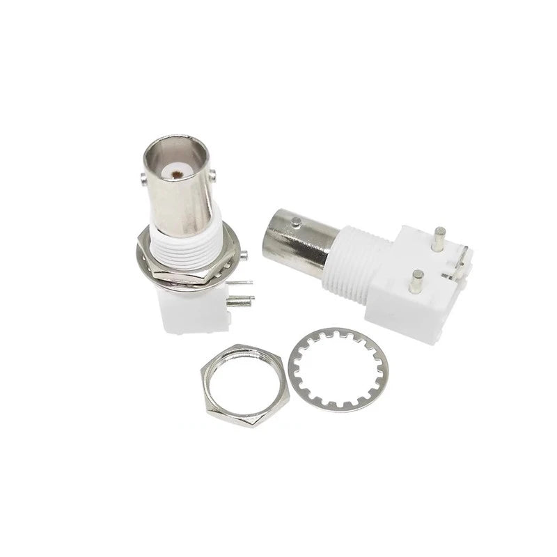 5pcs BNC Female Right Angle Panel Mount Plastic Type White PC Board PCB With Nut Bulkhead Connector
