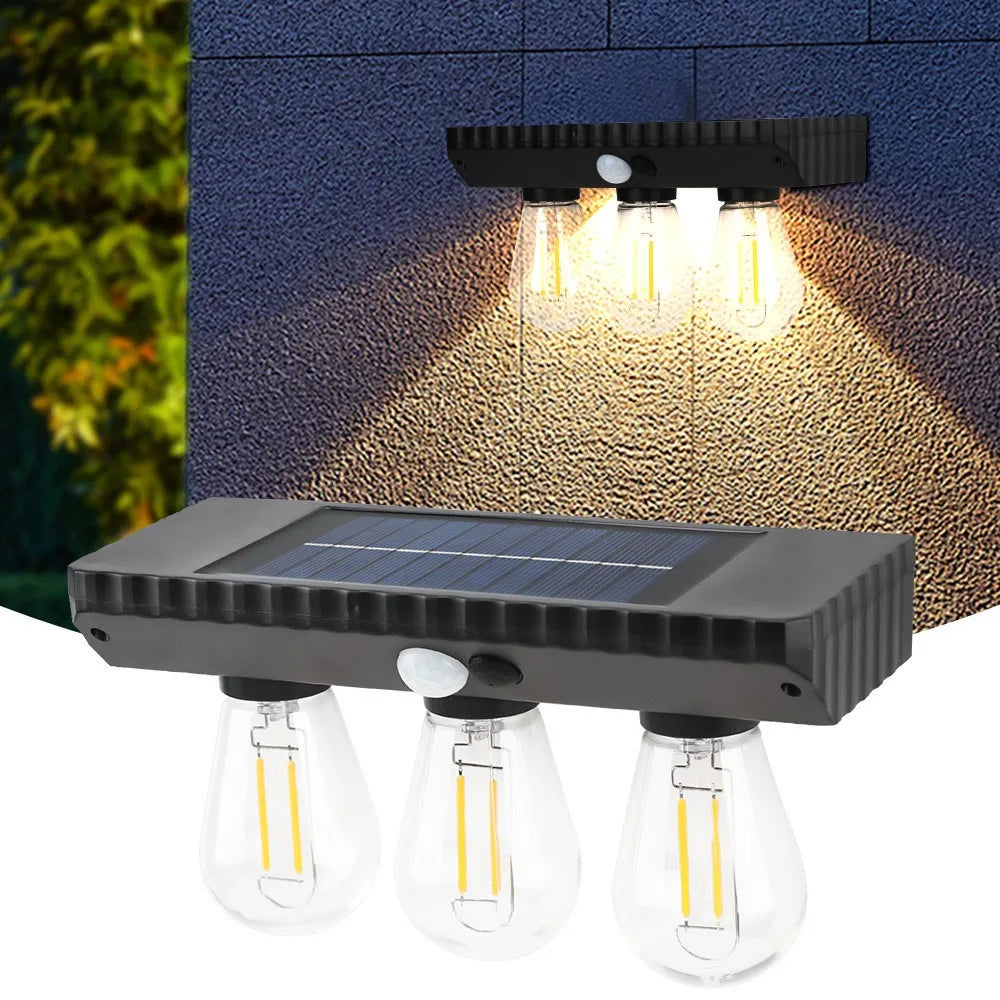 Solar Wall Lights Outdoor with 3 Lighting Modes & Motion Sensor, Solar Porch Light with 2 Bulbs, Waterproof Solar Wall Sconce