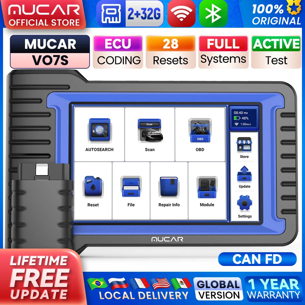 MUCAR VO7S CANFD Professional Scan Tool Bi-Directional Control ECU Coding Auto Car Diagnostic Tool Full System OBD2 Scanner