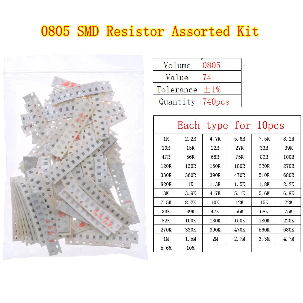 0402 0603 0805 1206 2512 SMD Chip Fixed Resistor 0ohm-10Mohm Assortment Kit pack