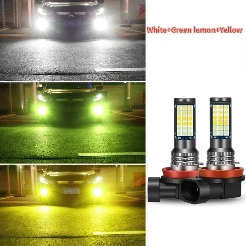 Car Led Fog Lamp with Flashing 3030 Three-Color Fog Lamp Bulb Red Green Pink Blue Super Bright H3 H8 H11 9006 9005 H7 Modified