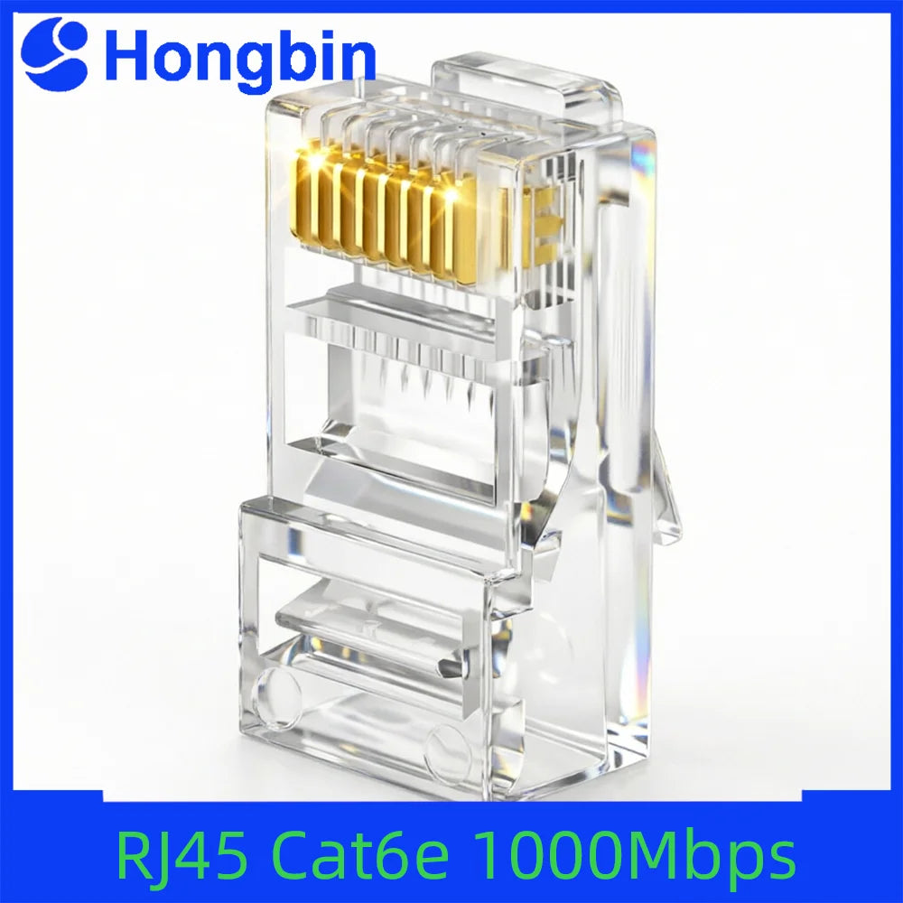20/50/100pcs Cat6 Cat6e RJ45 Connector Module Plug 1000Mbps Ethernet Cables Adapter Gold Plated Network Crystal Head
