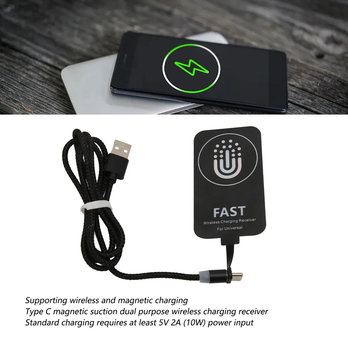 Protable Thin Wireless Charging Receiver Type C Magnetic Suction Dual Purpose Wireless Charging Receiver Wireless Charging Patch