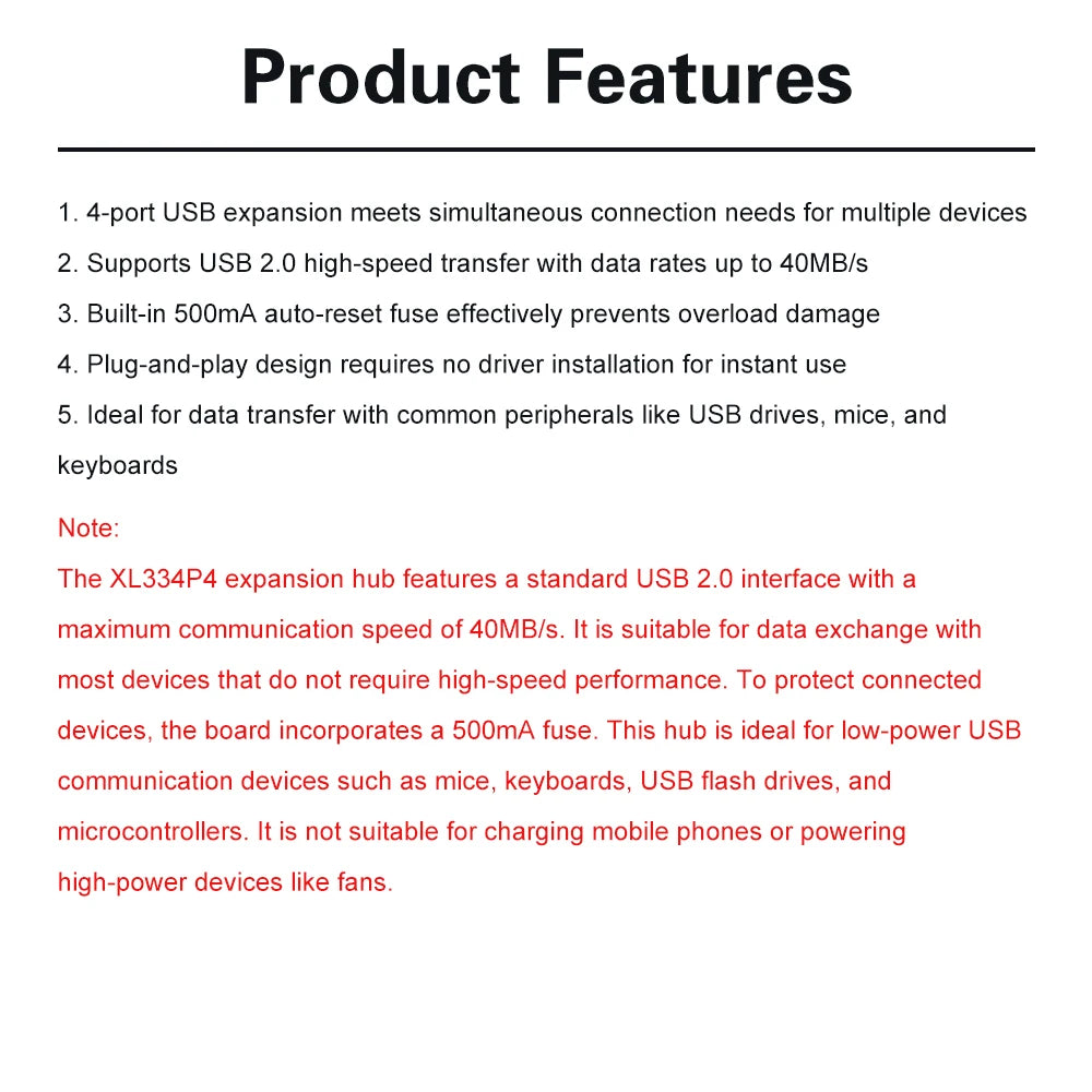 XL334P4 USB2.0 4-port Controller Expansion Module USB 2.0 to 4 Channel Way Splitter USB-HUB Type-C Extender Board 40MB/S