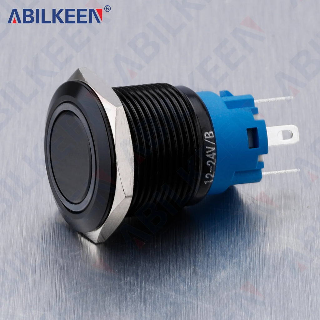 ABILKEEN 19mm Black Shell Push Button Switch LED Ring Illuminate Momentary/Latching Function 1NO1NC IP65 Waterproof Push Button