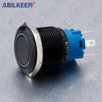 ABILKEEN 19mm Black Shell Push Button Switch LED Ring Illuminate Momentary/Latching Function 1NO1NC IP65 Waterproof Push Button