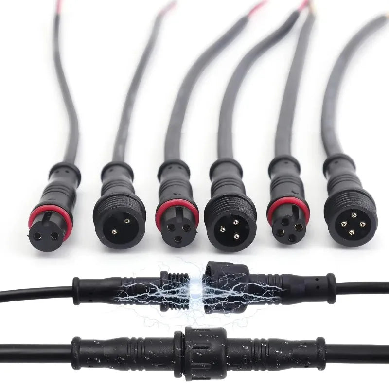 M12 IP67 Waterproof Connector Cable 2/3/4 Pin Male Female Plug with PVC Wire for Car LED Light Motorcycle Modification Accessory