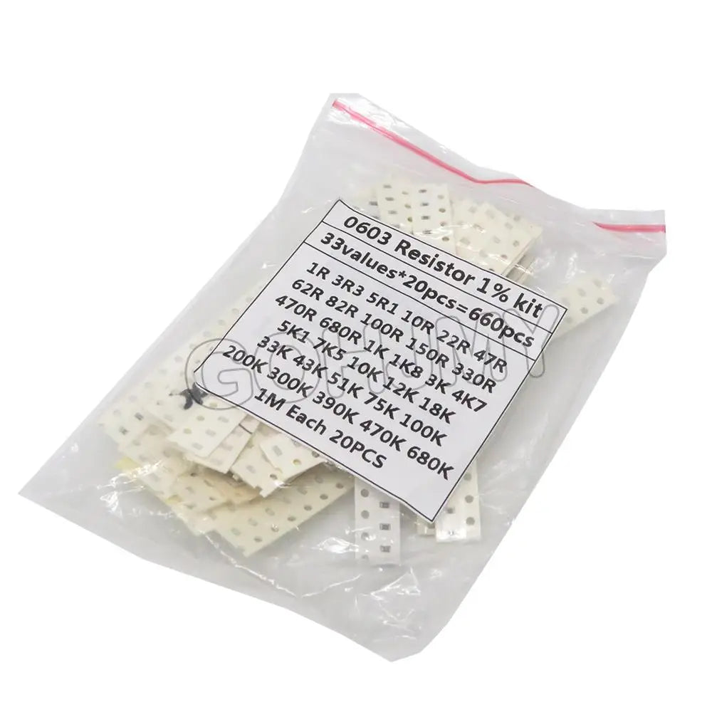 200PCS 660PCS 720PCS 4000PCS 0402 0603 0805 1206 1210 2512 SMD Resistor Kit 10K 100K 1K 1R 100R 220R 1% 5% Assorted Kit