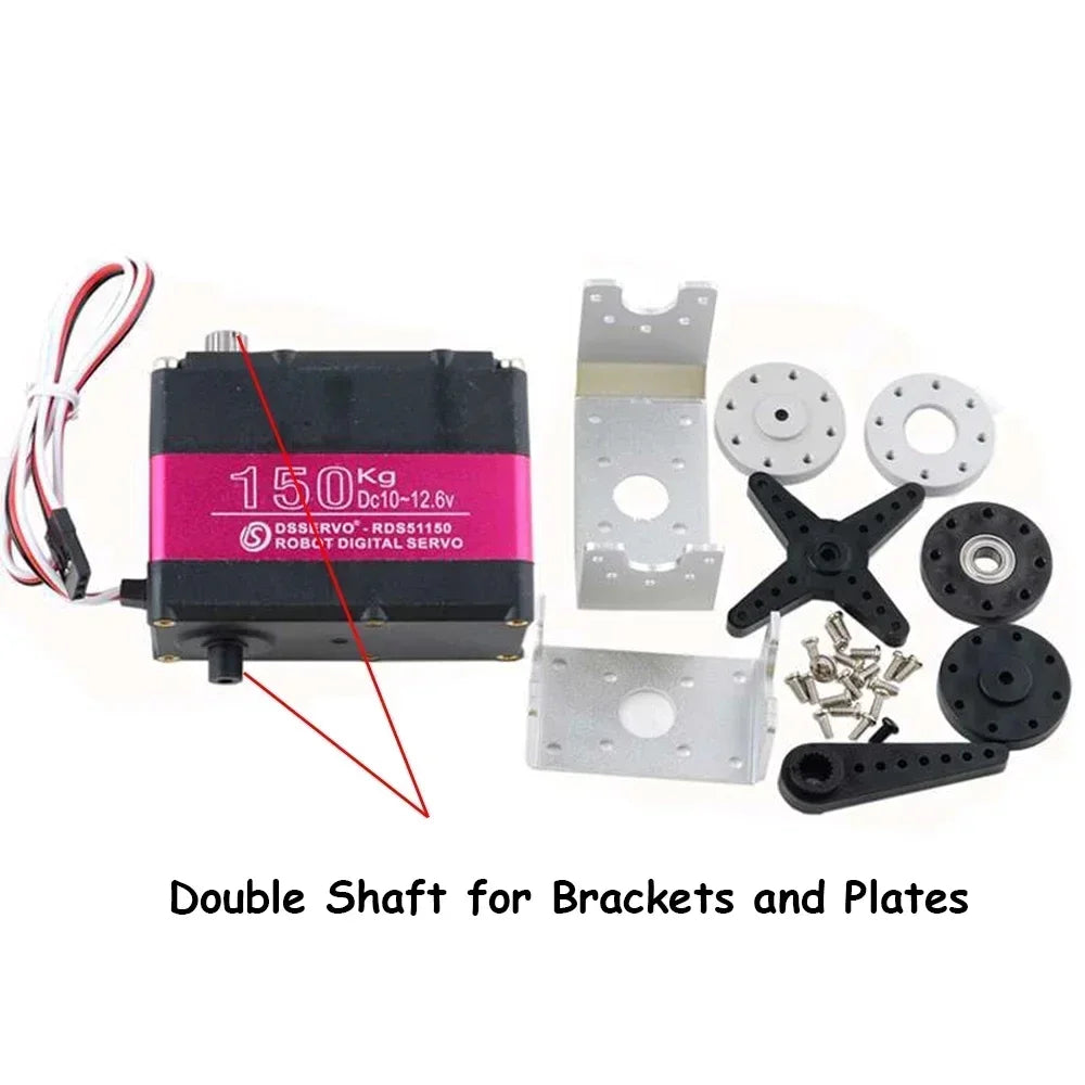 4PCS RDS51150 Metal Gear Digital Servo 150KG Robotic Servo Motor 12V Double-Shaft U Mounting Bracket 180/270 Degree for RC Cars