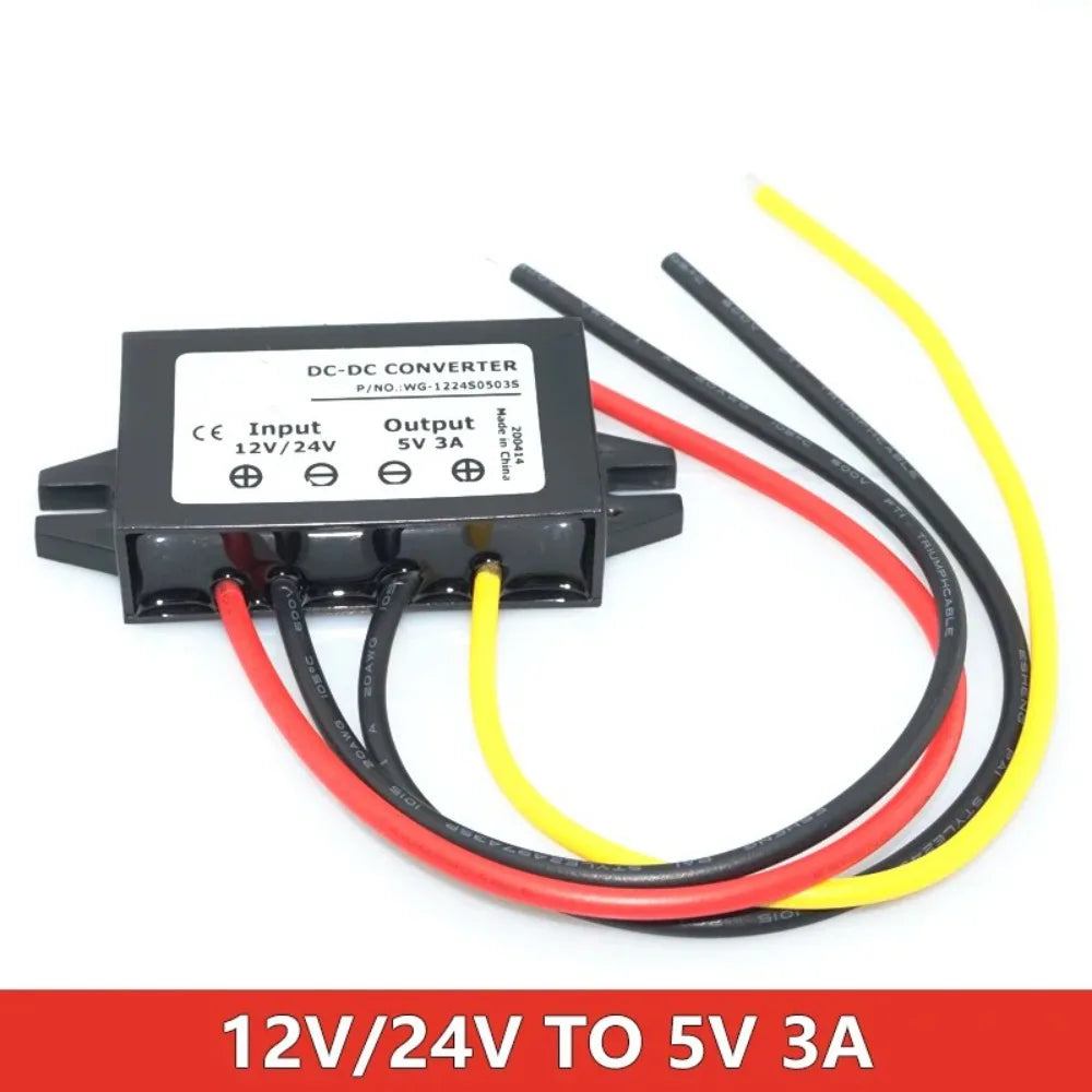 Waterproof 12V 24V to 5V 3A Converter DC-DC Step Down Module Power Adapter USB-A Female/Type C/dual USB/open Wire Connector