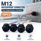 10PCS M12 IP65 Waterproof Aviation Connector Pre-wired Male Female Cable Plug 2P 3P 4P 5Pin Panel Mount Electrical Socket
