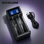 KOSHARE A402 2 Slots LCD Smart Battery Charger For 3.7V 18650 Lithium Rechargeable Batteries Universal With Type-C Port Input