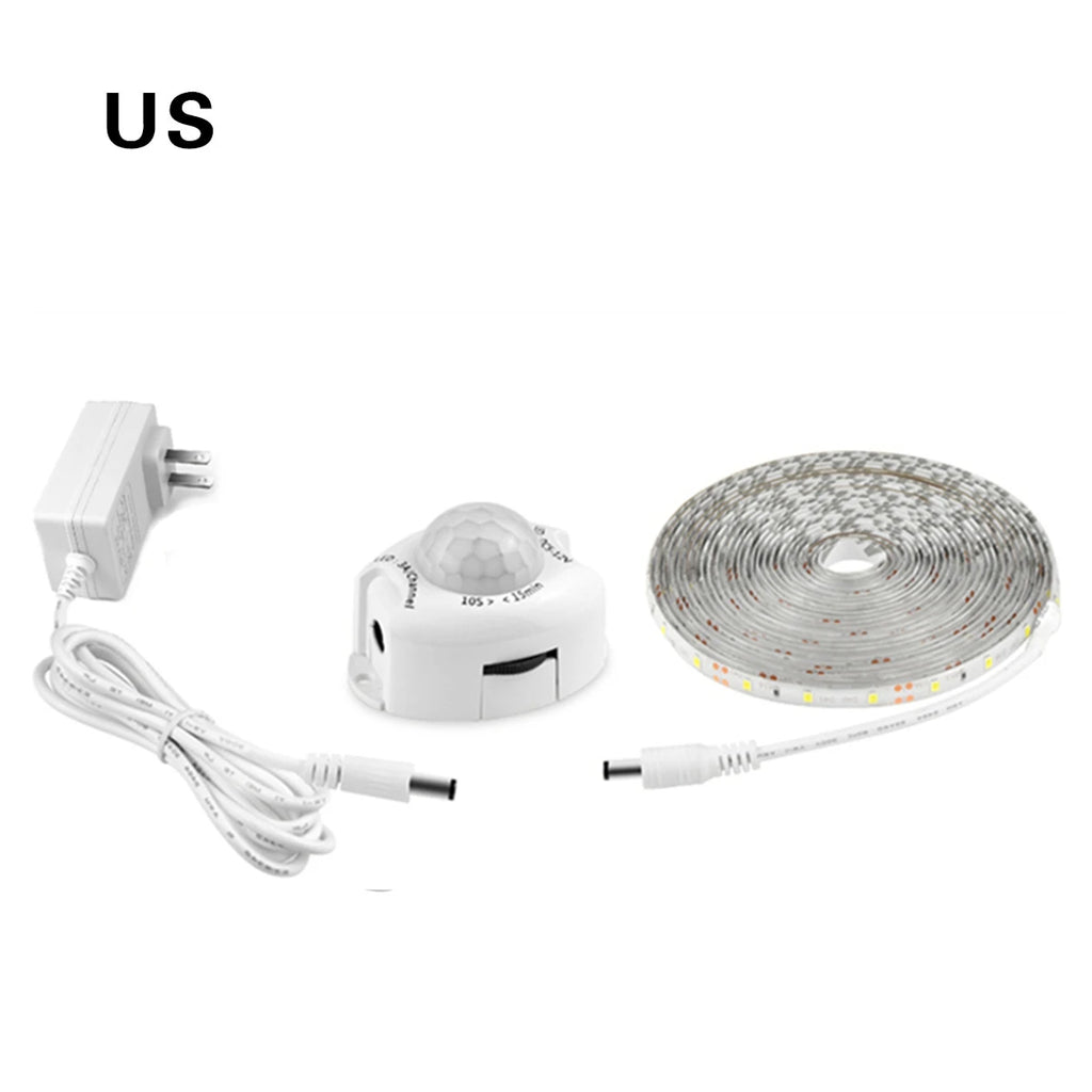 1-5m PIR Motion Sensor LED Strip Lights DC 12V Diode Tape Waterproof Auto On/Off Stairs Wardrobe Closet Kitchen Backlight Light