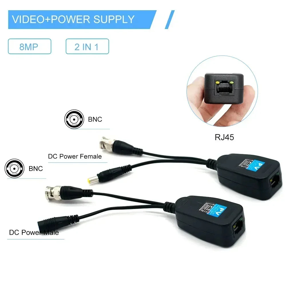 8MP BNC Coaxial Cable 1080p HD CCTV Video Transmission Cable RJ45 Passive BNC Twisted Pair 3-in-1 Security Camera Cable