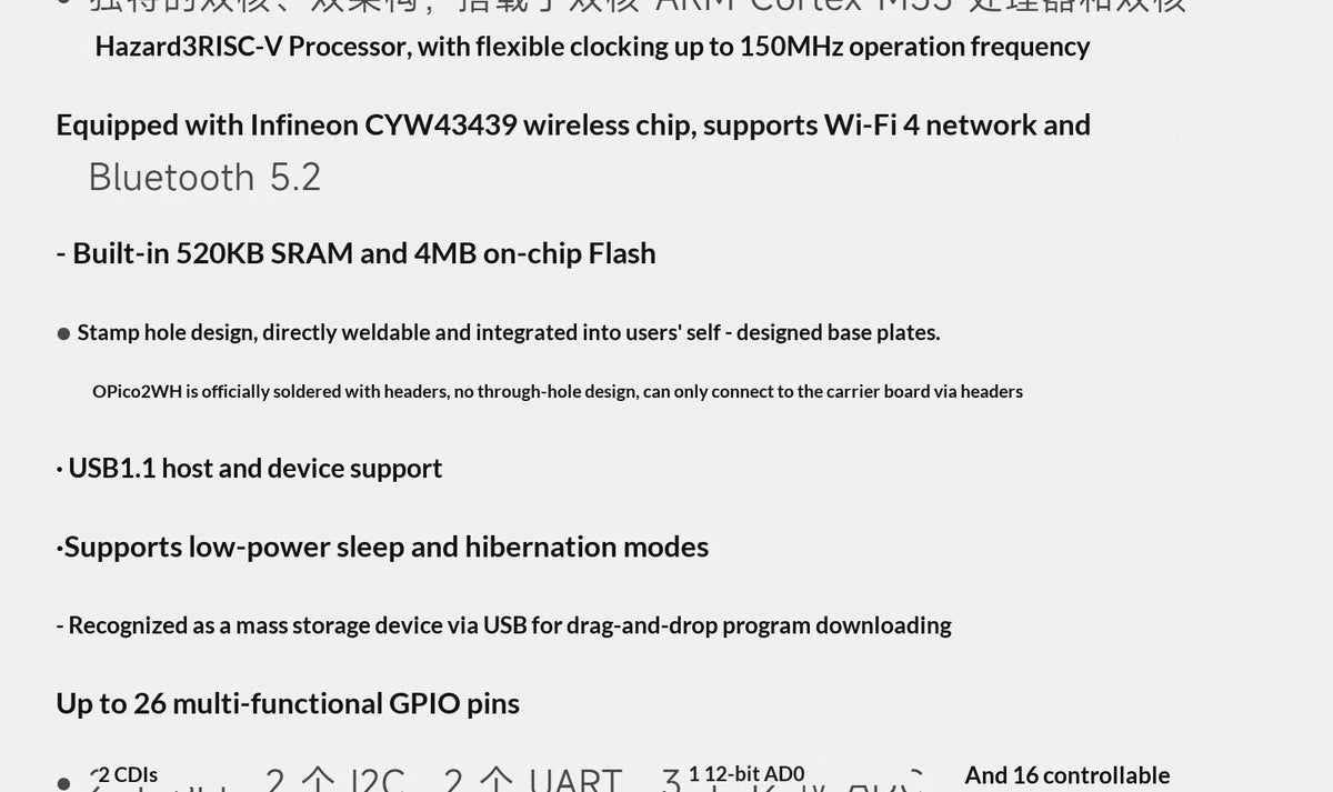 Raspberry Pi Pico 2 W Microcontroller Development Board Dual-core, Dual-architecture Processor Supports Wifi Bluetooth