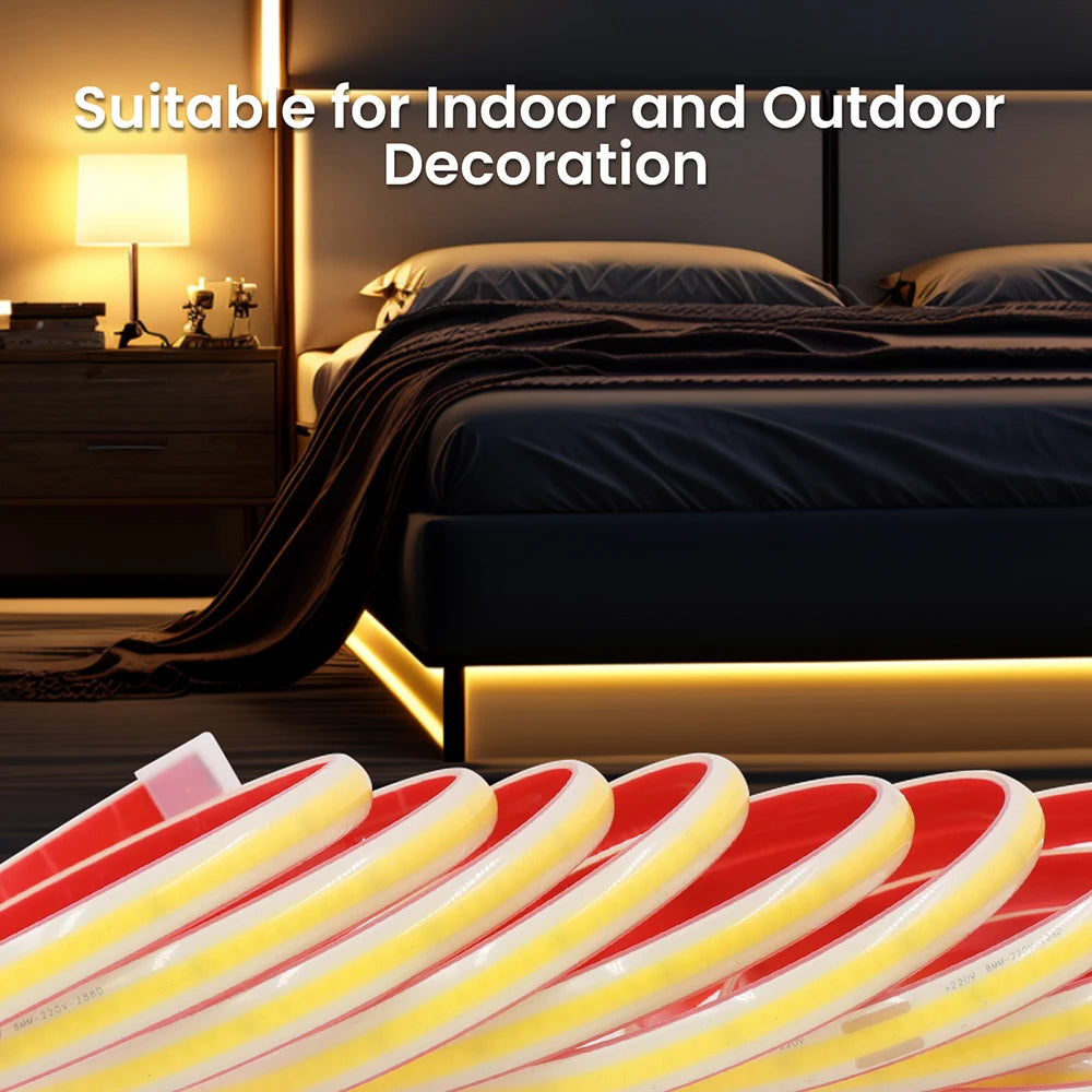 Dimmable COB LED Neon Light Strip Remote Power Kit Wifi Bluetooth Wall Touch 220V 23key Controller 288LEDs/m IP65 Flexible Lamp